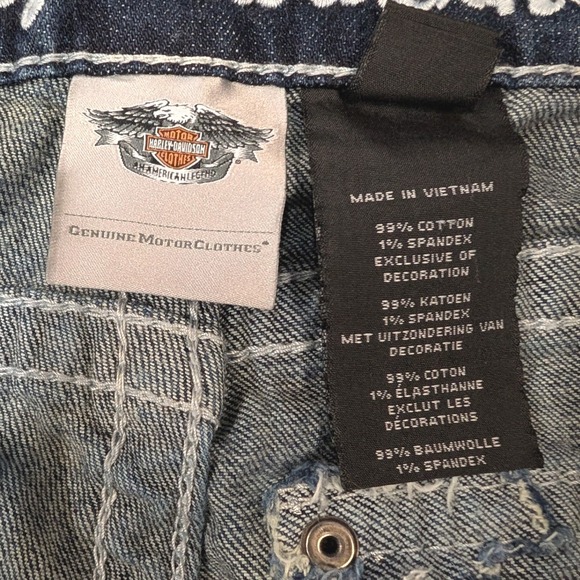 Harley-Davidson Women Jeans Sz 20 Dark Wash Bootcut Studded Logo Contrast Stitch - Picture 10 of 16